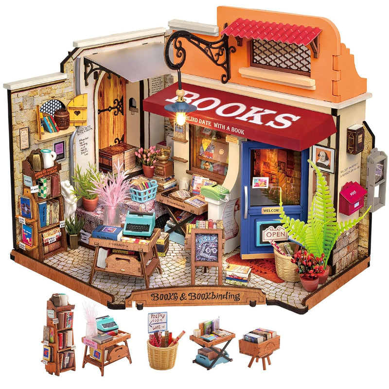 Rolife DIY Miniature House Kit 1:20 Scale Bookstore, Build Mini House Build
