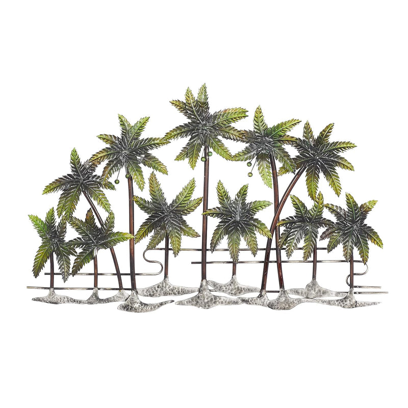 Metal Tree Indoor Outdoor Palm Wall Decor, 1" X 38" X 25", Green