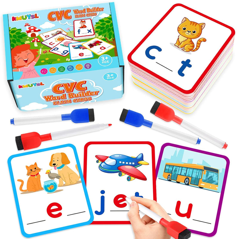 KMUYSL Short Vowel Spelling Flashcards, CVC Sight Words Handwriting Cards,