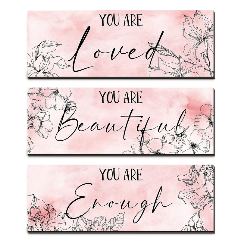 3 Pcs Floral Wooden Wall Hanging Wall Art Positive Quotes You Are Beautiful In