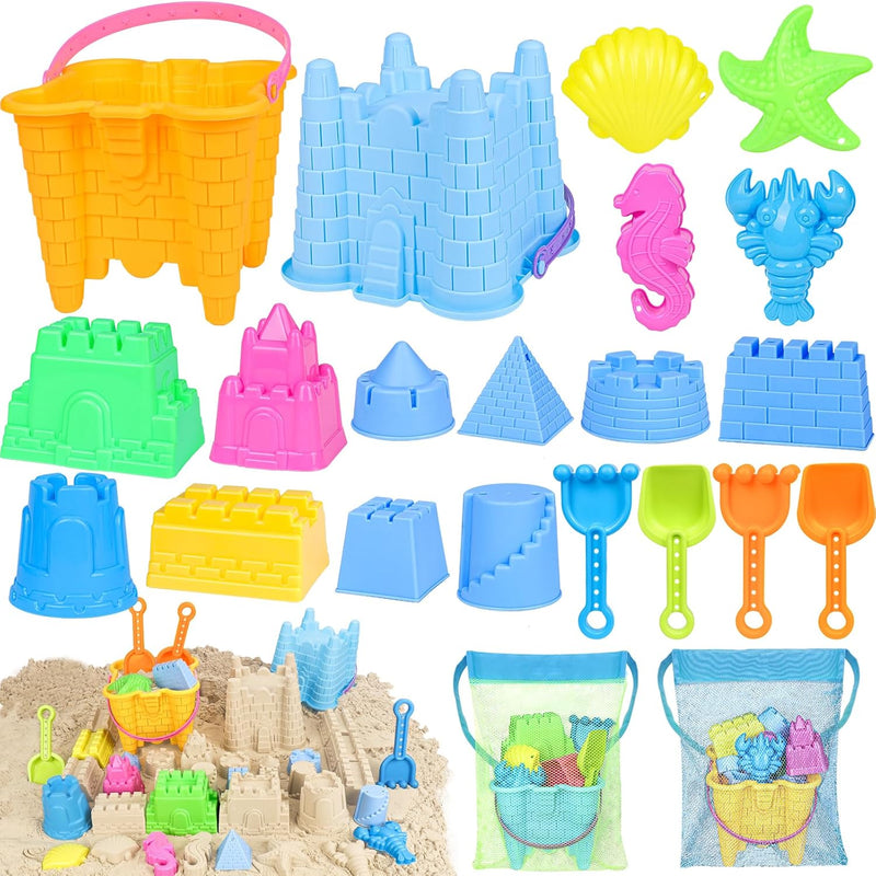Beach Toys For Toddlers, Sand Castle Toys With 2 Sand Bucket, 2 Mesh Bag, 4
