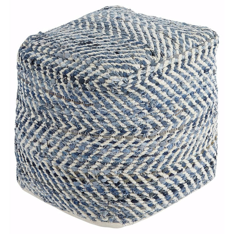 Signature Design By Ashley Chevron Handmade Woven Pouf 18 X 18, Blue And White