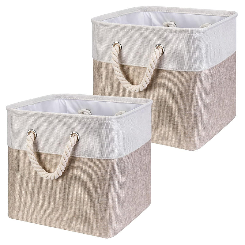 Fabric Cube Storage Bins 13X13X12.5 Inch Light-Brown Cube Storage Boxes Collapsi