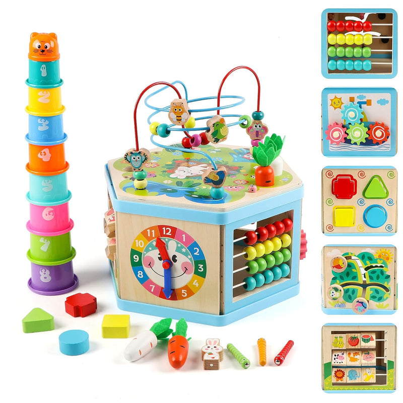 Wooden Activity Cube For 1 Year Old Kids, Educational Learning Bead Maze Fo