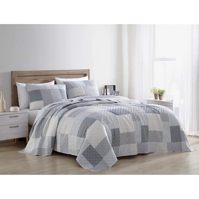 Anderson 3-Piece Printed Patchwork Quilt Set - Plaid Checkered Stripe Coverlet