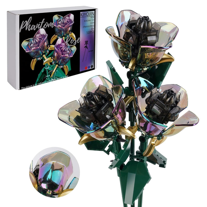 Rose Flower Bouquet Building Set,Botanical Collection Rainbow Artificial Plant