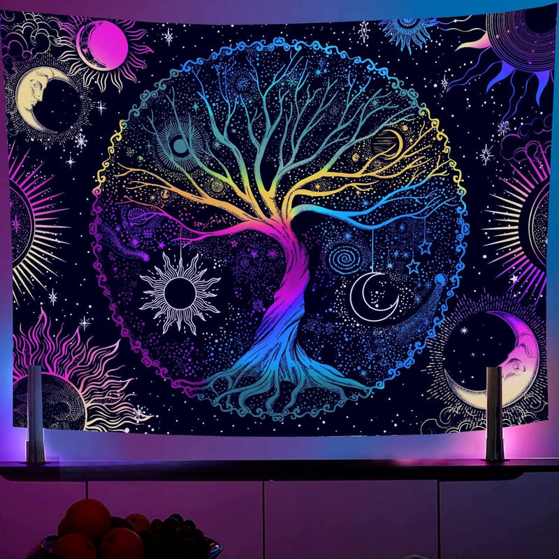 Blacklight Tapestry For Bedroom Aesthetic-Tree Of Life Tapestry Uv Reactive Sp