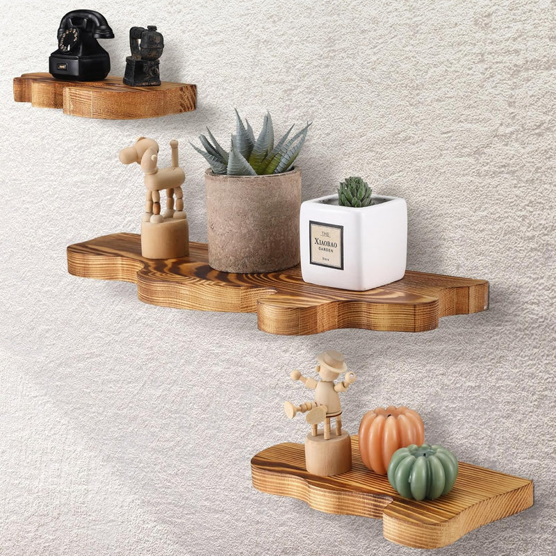 Set Of 3 Rustic Natural Wave Edge Floating Shelf 3 Size Live Edge Wooden Shelf