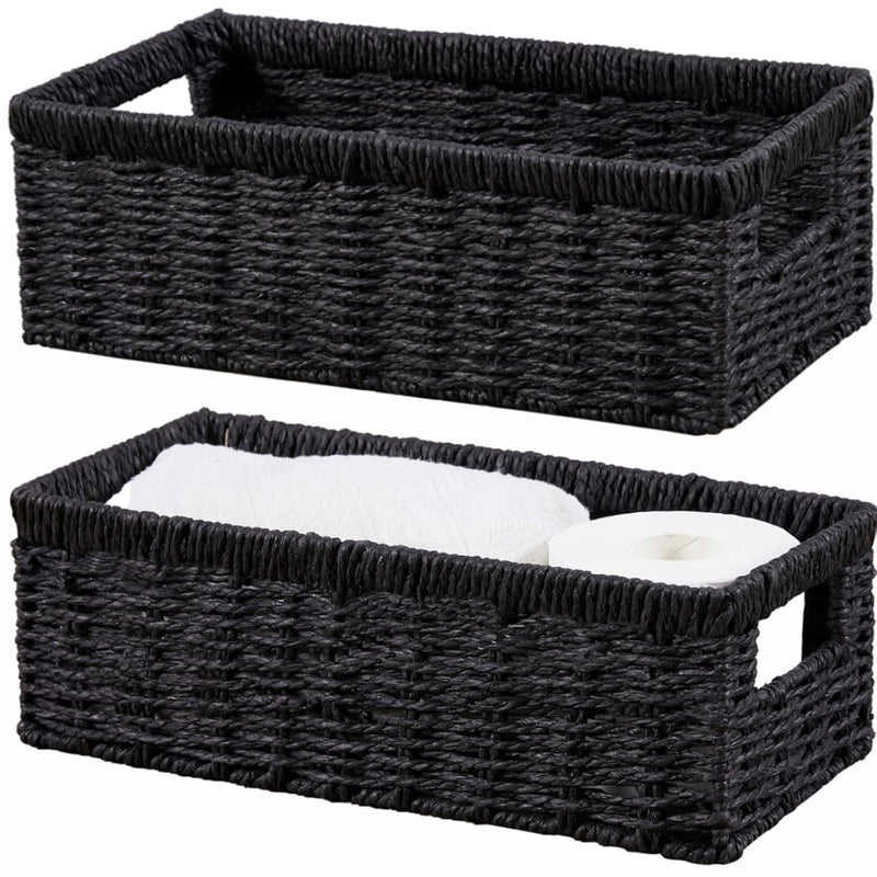 Wicker Storage Basket, Paper Rope Wicker Baskets With Handles, Toilet Paper Bask