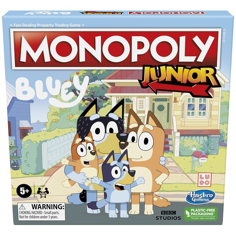 Hasbro Gaming Monopoly Junior: Bluey Edition Board Game for Kids Ages 5+, Play as Bluey, Bingo, Mum, and Dad, Features Artwork from the Animated Series (Amazon Exclusive)