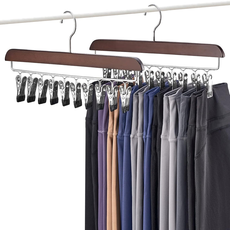Pants Hangers Space Saving Legging Organizer For Closet Set Of 2 Wooden Jeans Le