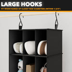 2 Pack Hanging Closet Organizer and Storage with Dividers, 24 Compartments Hanging Shoe Shelves for Closet, Wardrobe, RV, Garment Rack - Black