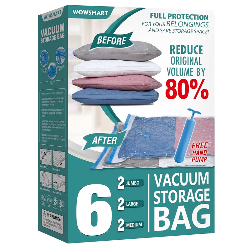 6 Space Saver Vacuum Storage Bags, Vacuum Sealed Storage Bags (2 Jumbo + 2 Large