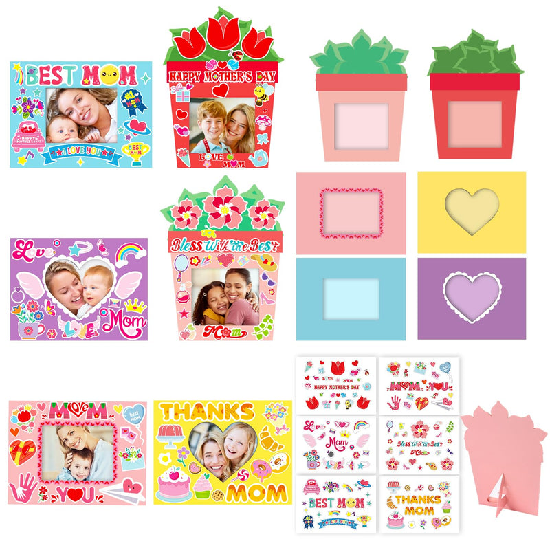 30 Pack Mother's Day Photo Frame Craft Kits with Flower Stickers for Kids