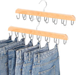 Jean Hangers for Closet, 14 Wood Jeans Hooks Space Saving, 180° Rotating Jean Hangers Holder for Jeans/Skirts/Shorts/Belts/Ties, Closet Organizers and Storage, Pants Hooks for Jeans, 2 Pack, Natrual