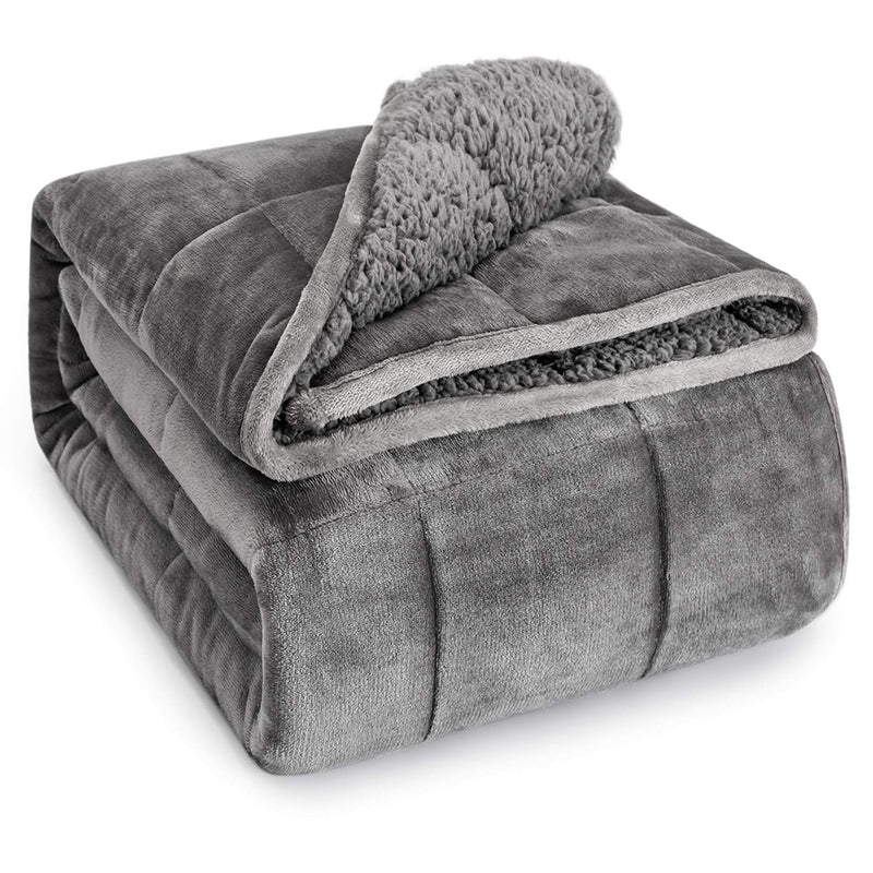 Sherpa Fleece Weighted Blanket For Adult, 15 Lbs Dual Sided Cozy Fluffy Heavy