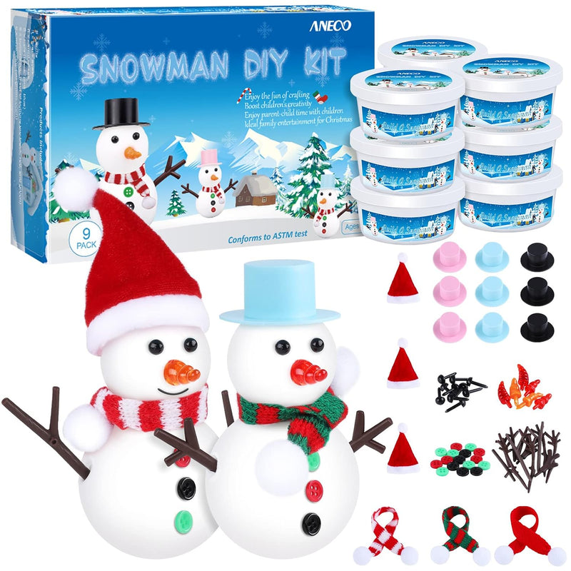 9 Pack Christmas Snowman Air Dry Clay Craft Kit for Kids, DIY Holiday Activity