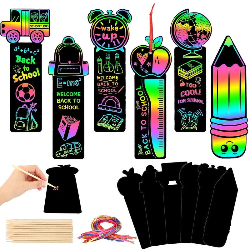 96Pcs Welcome Back to School Scratch Art Bookmarks Crafts Kit for Kids
