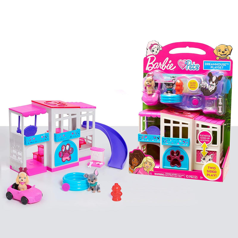 Barbie Pet Dreamhouse 2-Sided Playset, 10-pieces Include Pets and Accessori