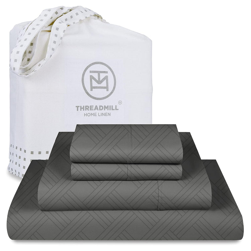 Luxury 100% Cotton Queen Bed-Sheets - 800 Thread Count Jacquard Celine Dark Gr