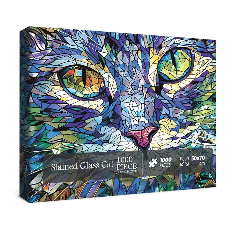 Stained Glass Puzzles Cat Puzzle 1000 Piece For Adults, Colorful Animal Puz