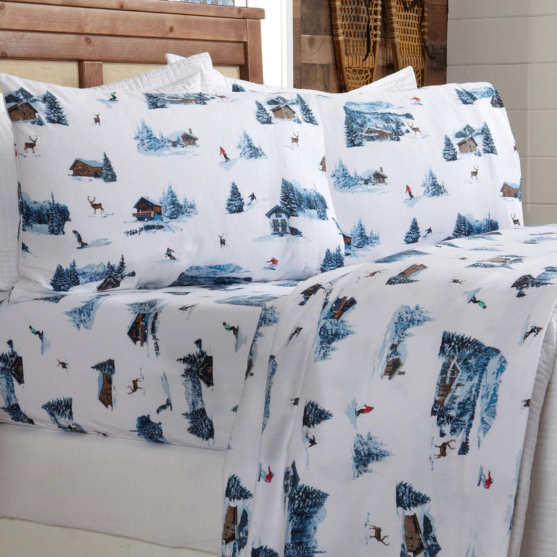 100% Turkish Cotton Twin Lodge Flannel Sheet Set | Deep Pocket, Soft Winter Sh