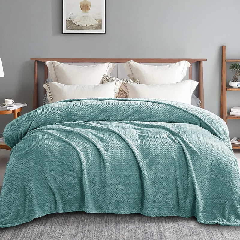 Queen Size Flannel Fleece Blanket, 90X90 Inches Soft Wave Pattern Velvet Plush