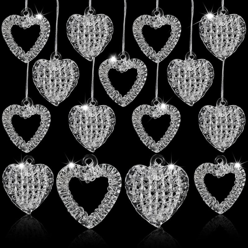 24 Pcs Heart Shaped Spun Glass Christmas Ornaments Clear Mini For Crafts Hollo