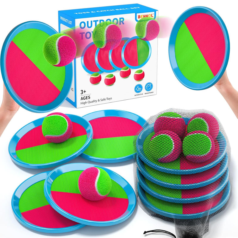 Bennol Toss and Catch Ball Game for Kids, 4 Paddles, 4 Balls & Storage Bag,