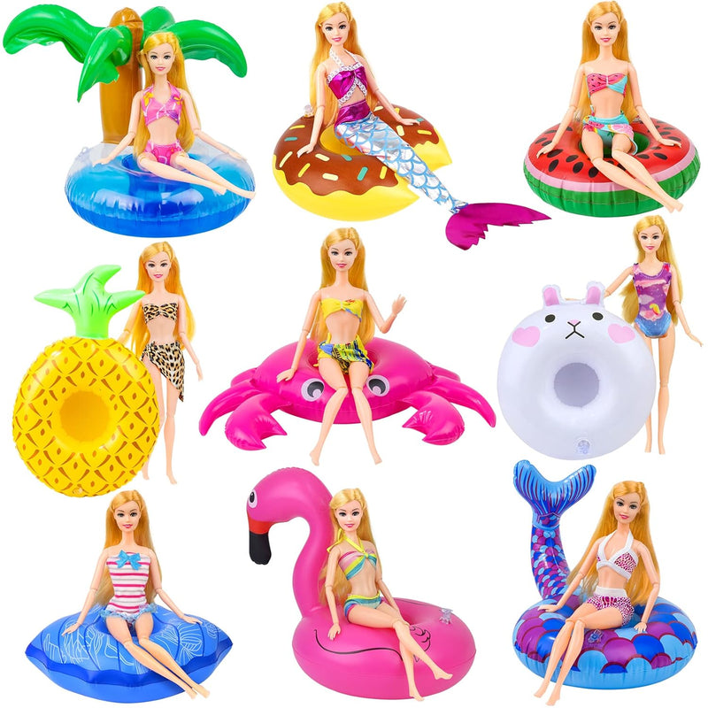 9Pcs Doll Swimming Pool Inflatable Float Including Flamingos Donuts Pineapp