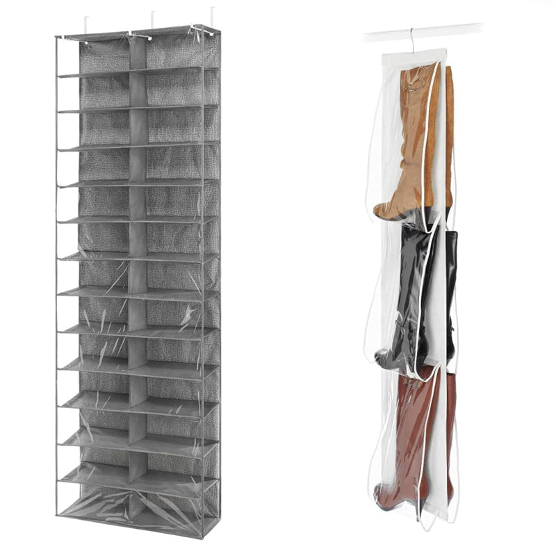 Over The Door Shoe Shelves - 26 Sections - Crosshatch Gray & Hanging Boot File -