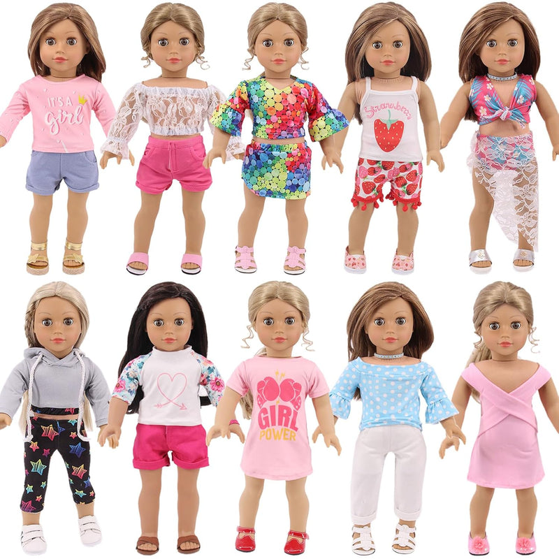 18 Pcs American 18 Inch Doll Clothes,10 Sets Girl Doll Clothing And Accesso