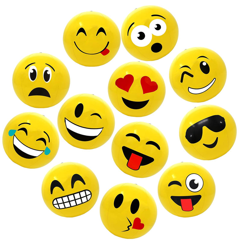 12" Emoticon Party Pack Inflatable Beach Balls Beach Pool Party Toys (12 Pa