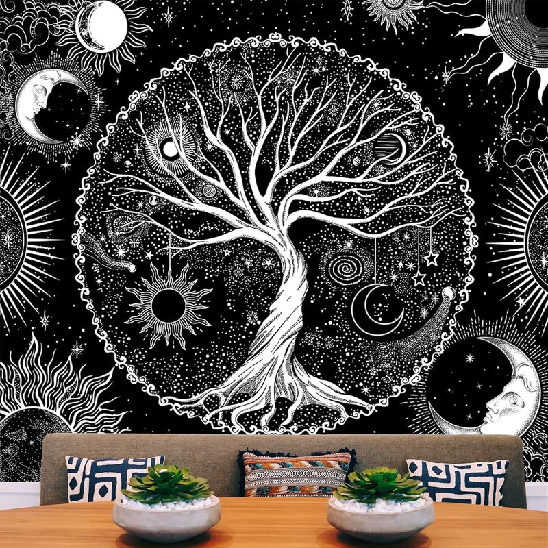 Tree Of Life Tapestry For Bedroom Aesthetic Room Decor-Black And White Tapestr