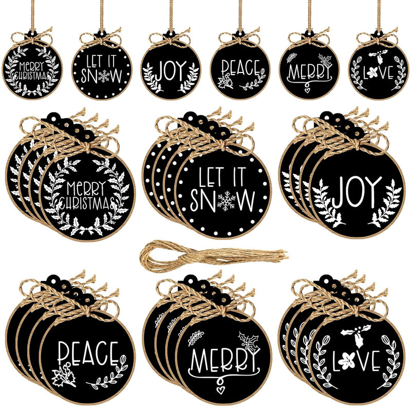 24 Pieces Wooden Christmas Ornaments Hemp Rope Wood Slices Painted Cutouts Tre