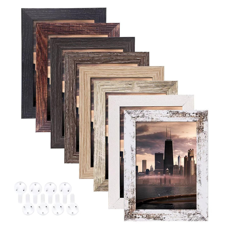 4X6 Picture Frames Set Of 8, Rustic Picture Frames Multi Wood-Color,Vertical A