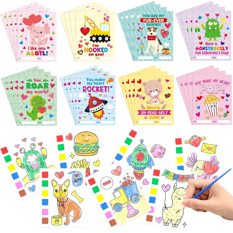 24 Pack Valentine's Day Paint with Water Coloring Books for Kids Classroom Gifts
