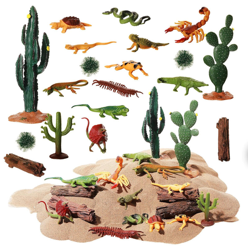 Sratte 26 Pcs Desert Reptiles Figurines Animals Toys Model Trees Kit Desert