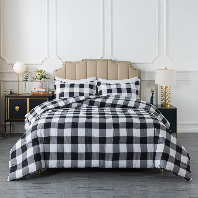 Black Plaid Comforter Set Full, Black White Buffalo Check Plaid Comforter Bedd