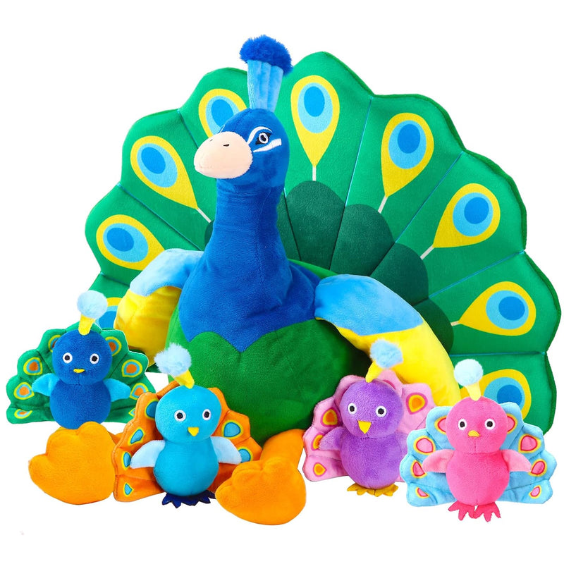 18 Inches Plush Peacock Stuffed Animal Tummy Carrier with 4 Little Plush Pe