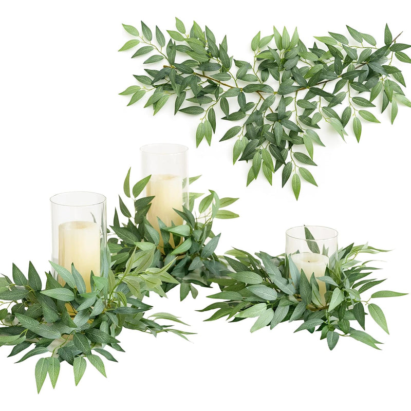 Italian Ruscus Artificial Greenery Garland, 6Pcs Spliceable Silk Hanging Bushe