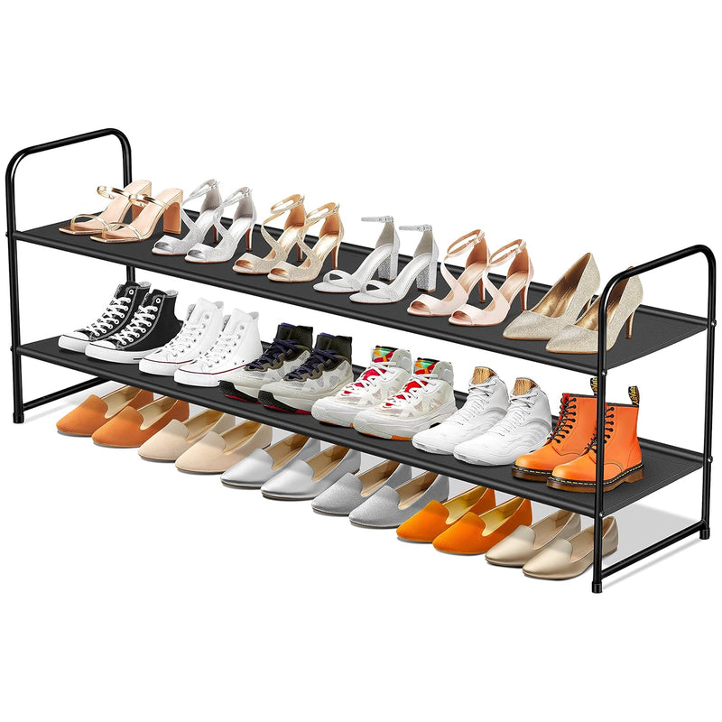 Long 2-Tier Shoe Organizer For Closet, Stackable Wide Shoe Rack Holds 18-Pairs L