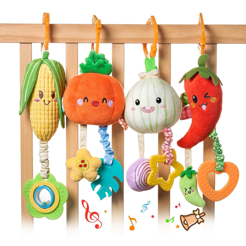 Hanging Baby Toys, 4 Pack Vegetable Crib Stroller Baby Gym Mobile Plush Toy
