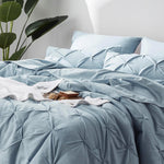 King Size Comforter Set - Bedding Set King 7 Pieces, Pintuck Bed In A Bag Light Blue Bed Set With Comforter, Sheets, Pillowcases & Shams