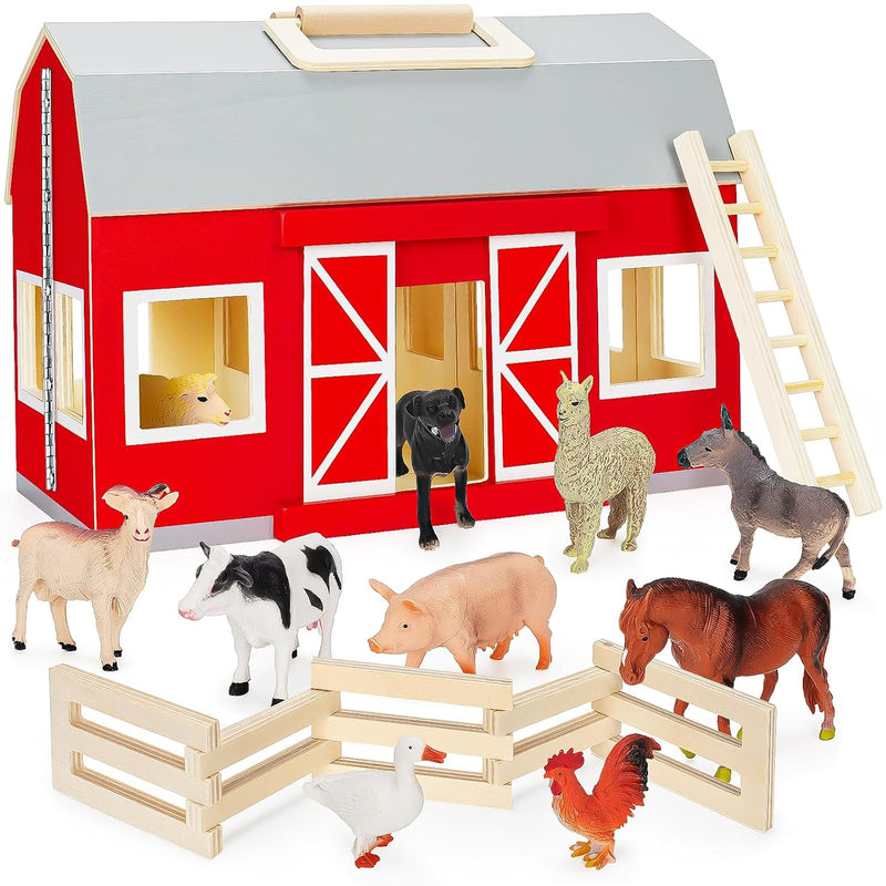 Farm Animals Toys For 3+ Year Old Toddlers Girls Boys, Big Wooden Barn Farm