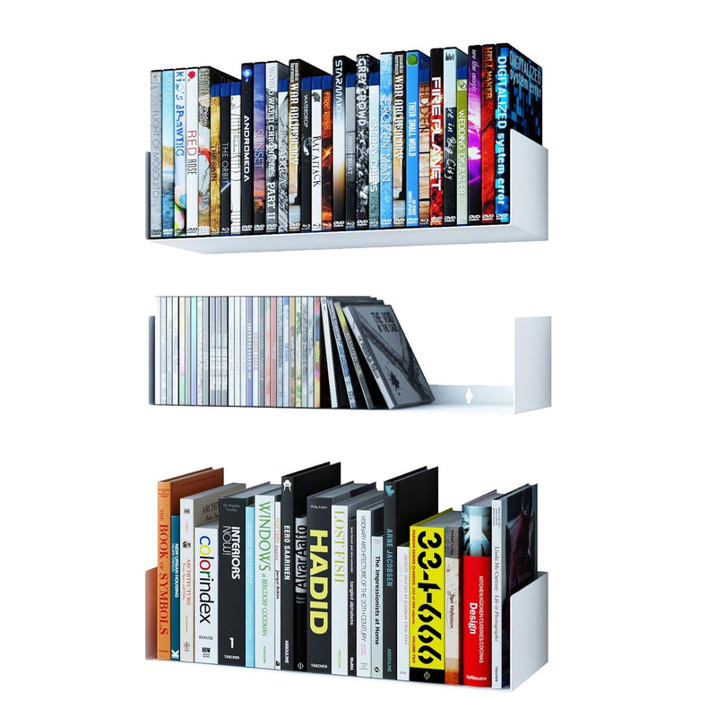 Bali White Floating Shelves For Wall, Cd Dvd Storage Shelves And Metal Bookshe
