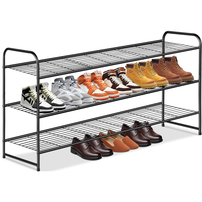 3-Tier Long Shoe Rack For Closet Metal Shoe Organizer For Entryway, Wide Stackab