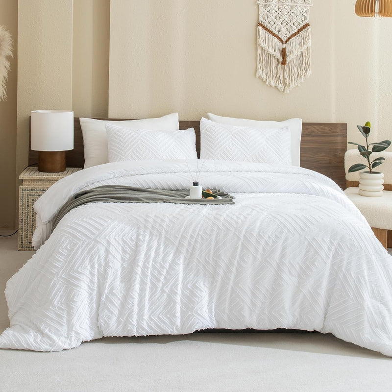 White Comforter Set Queen Size, Boho Lightweight Fluffy Bedding Comforter Sets