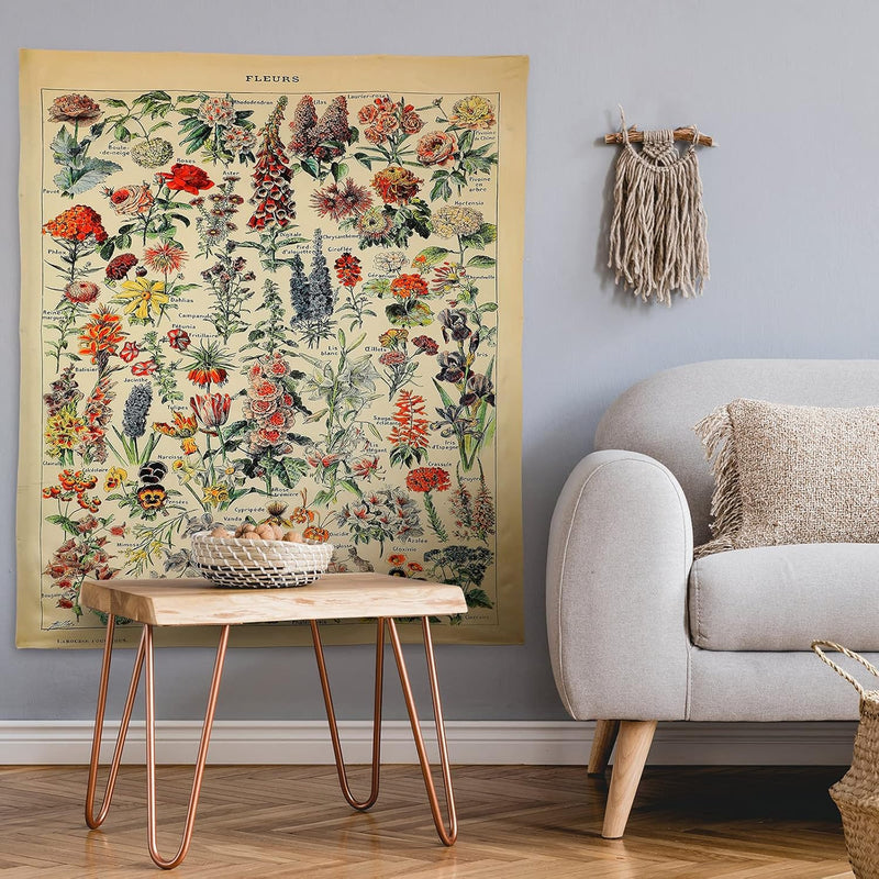Vintage Tapestry Wildflower Tapestry Flower Wall Hanging Vertical Tapestry For