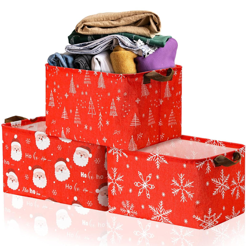 3 Pcs Christmas Storage Bins Large Foldable Christmas Basket With Handles Xmas T